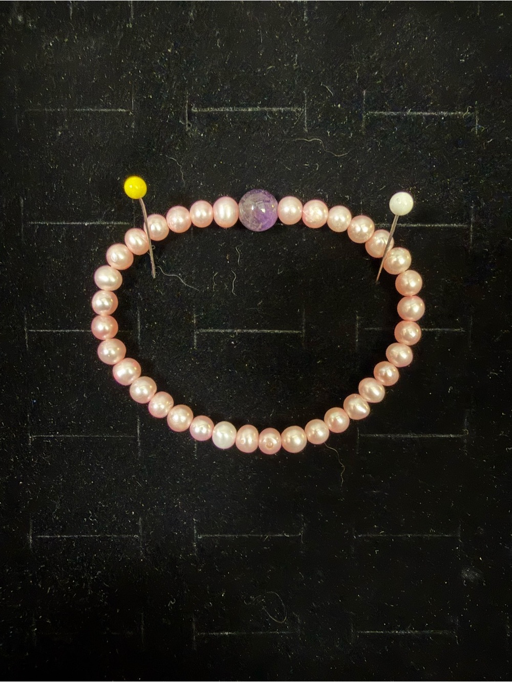 Pink Freshwater Pearl Stretch Bracelet w/ Smooth Amethyst Gemstone Accent Bead